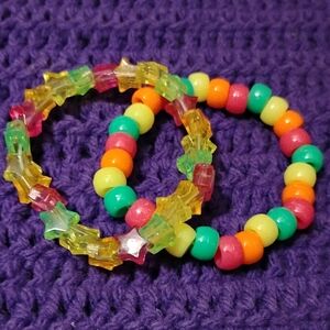 2 Handmade Multicolored Beaded Kids Bracelets